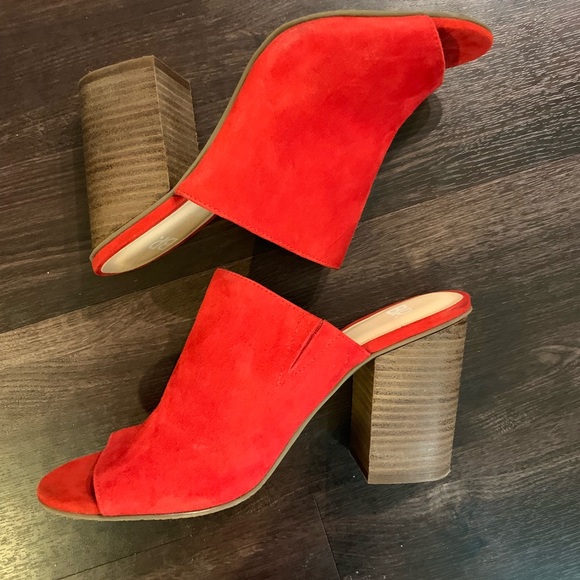 red open toe mules